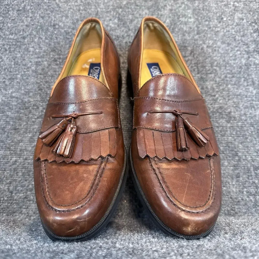 Chaps Brown Leather Tassel Loafers Kiltie Moc Toe Slip On Dress Shoes Size 10